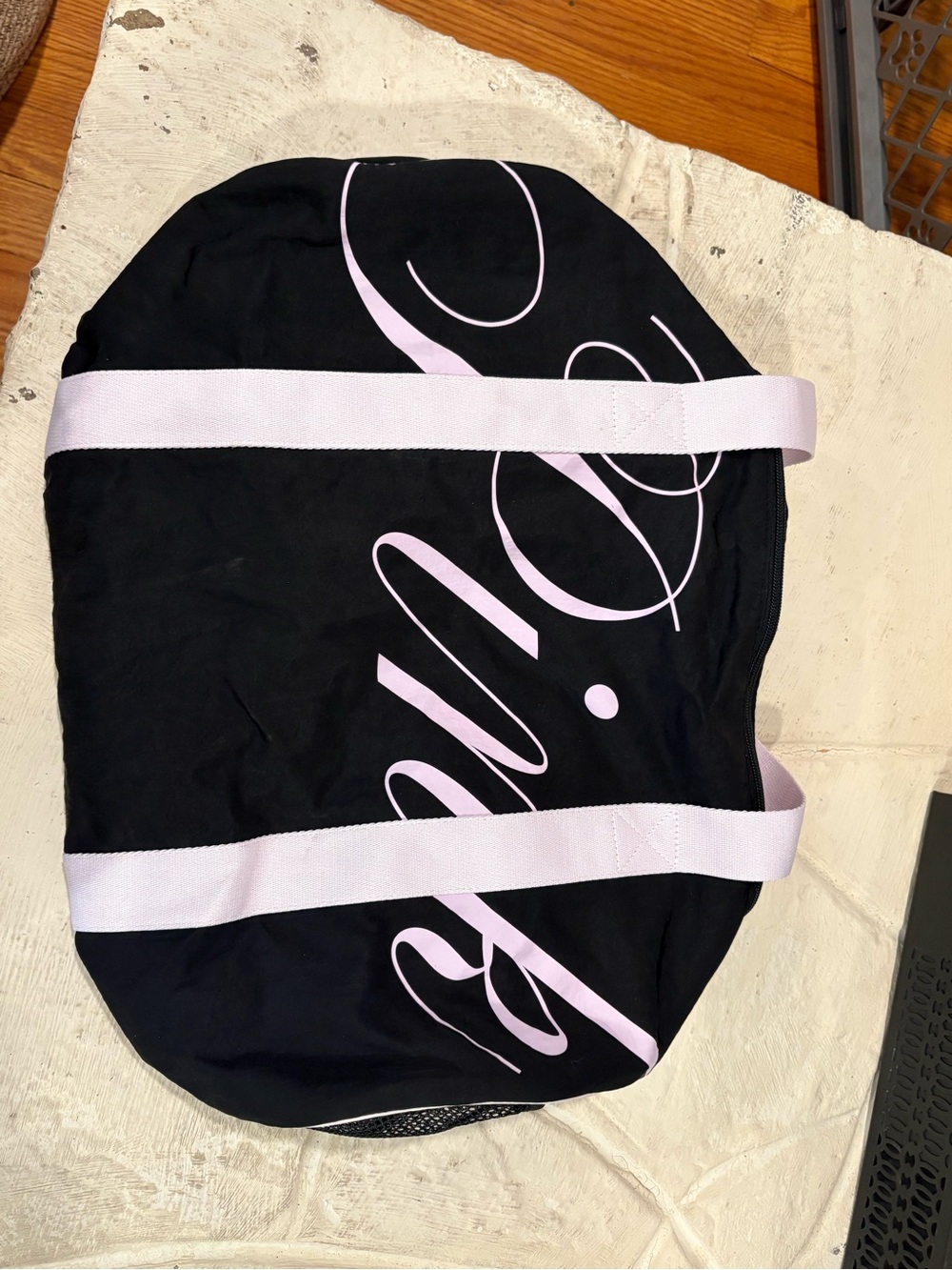 PINK Victoria's Secret Black Tote with Light Pink Script and Straps